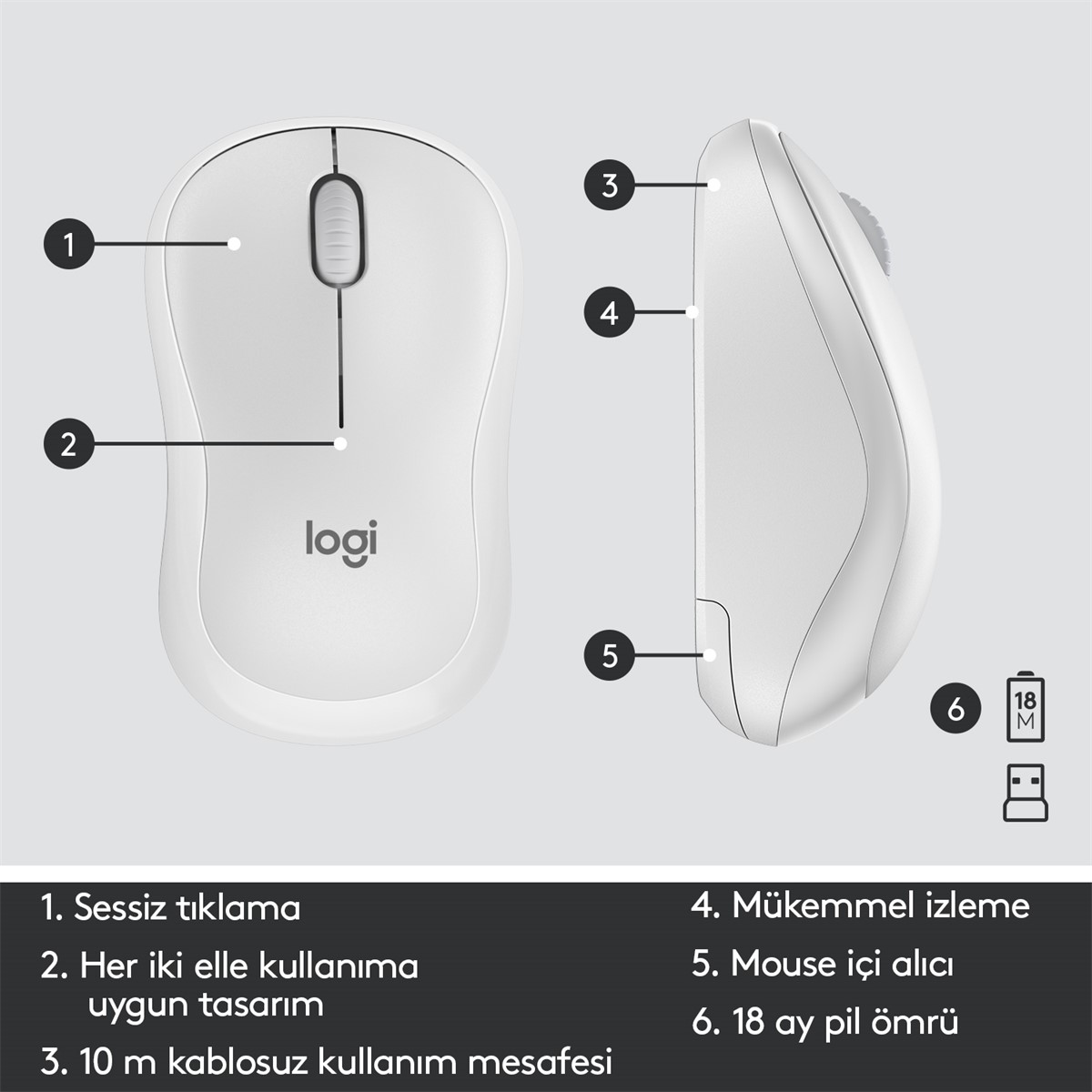 LOGİTECH MK295 KABLOSUZ KLAVYE & MOUSE SETİ BEYAZ 920-010089