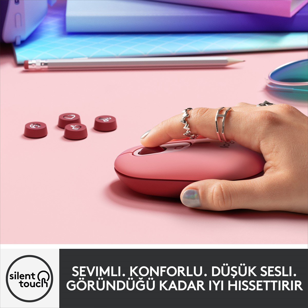 LOGITECH POP KABLOSUZ MOUSE EMOJİLİ - KIRMIZI & PEMBE 910-006548