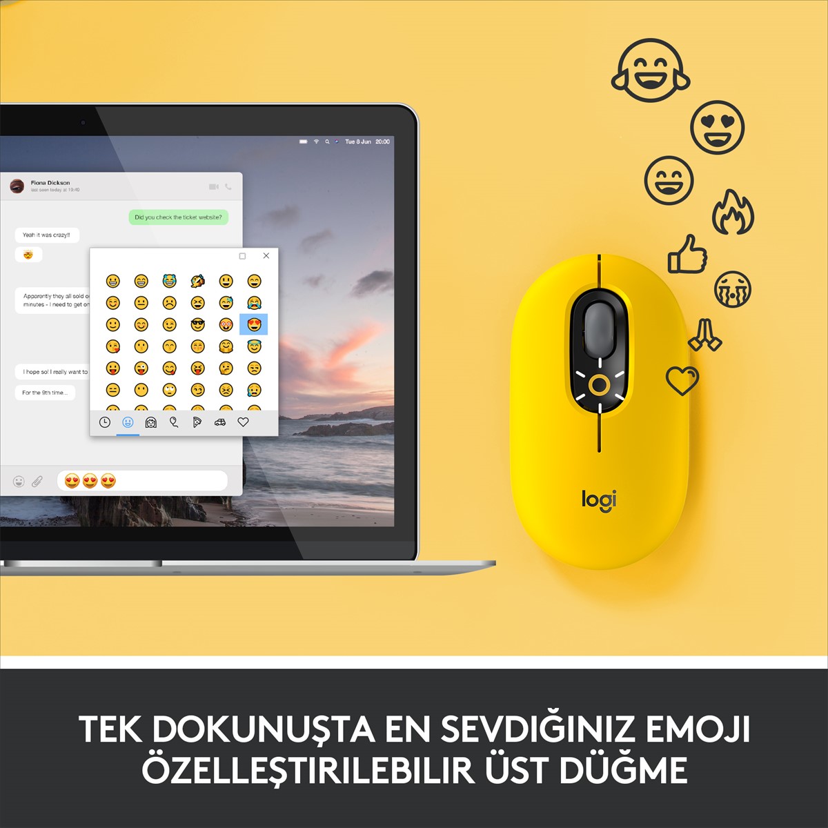 LOGITECH POP KABLOSUZ MOUSE EMOJİLİ - SARI & SİYAH 910-006546