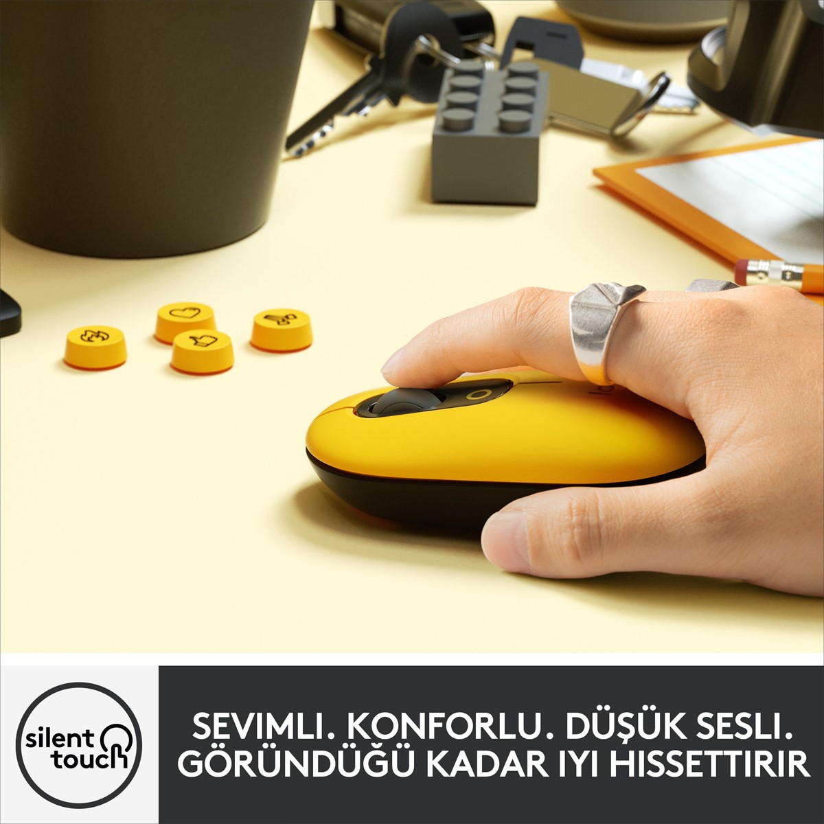 LOGITECH POP KABLOSUZ MOUSE EMOJİLİ - SARI & SİYAH 910-006546