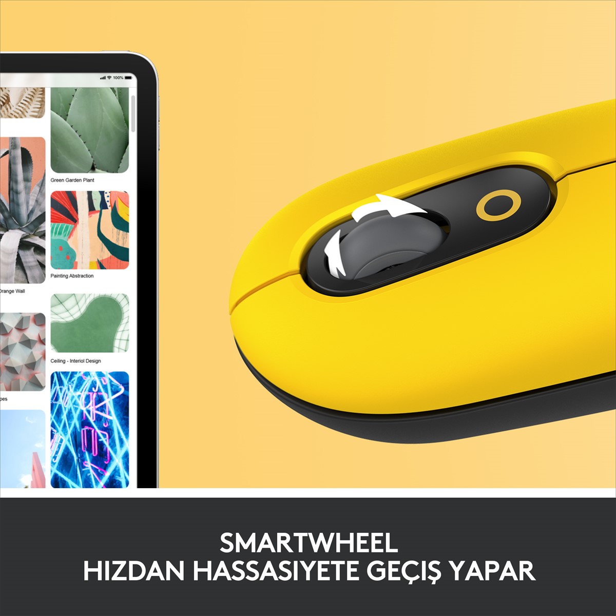 LOGITECH POP KABLOSUZ MOUSE EMOJİLİ - SARI & SİYAH 910-006546