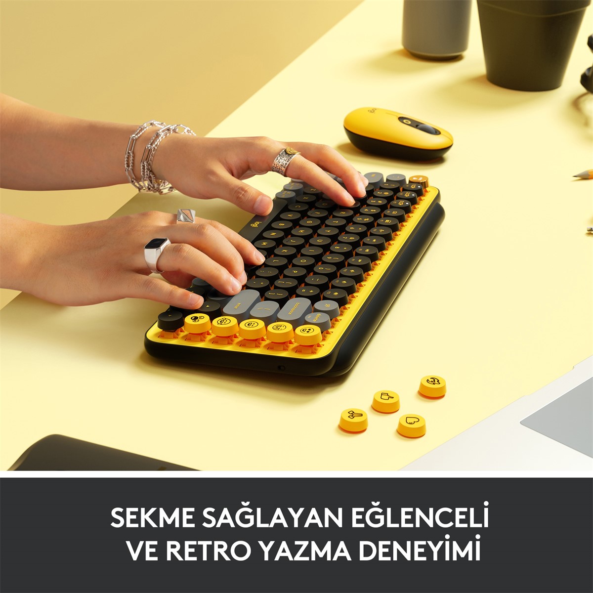 LOGITECH POP KEYS KABLOSUZ MEKANİK KLAVYE - SARI & SİYAH 920-010818