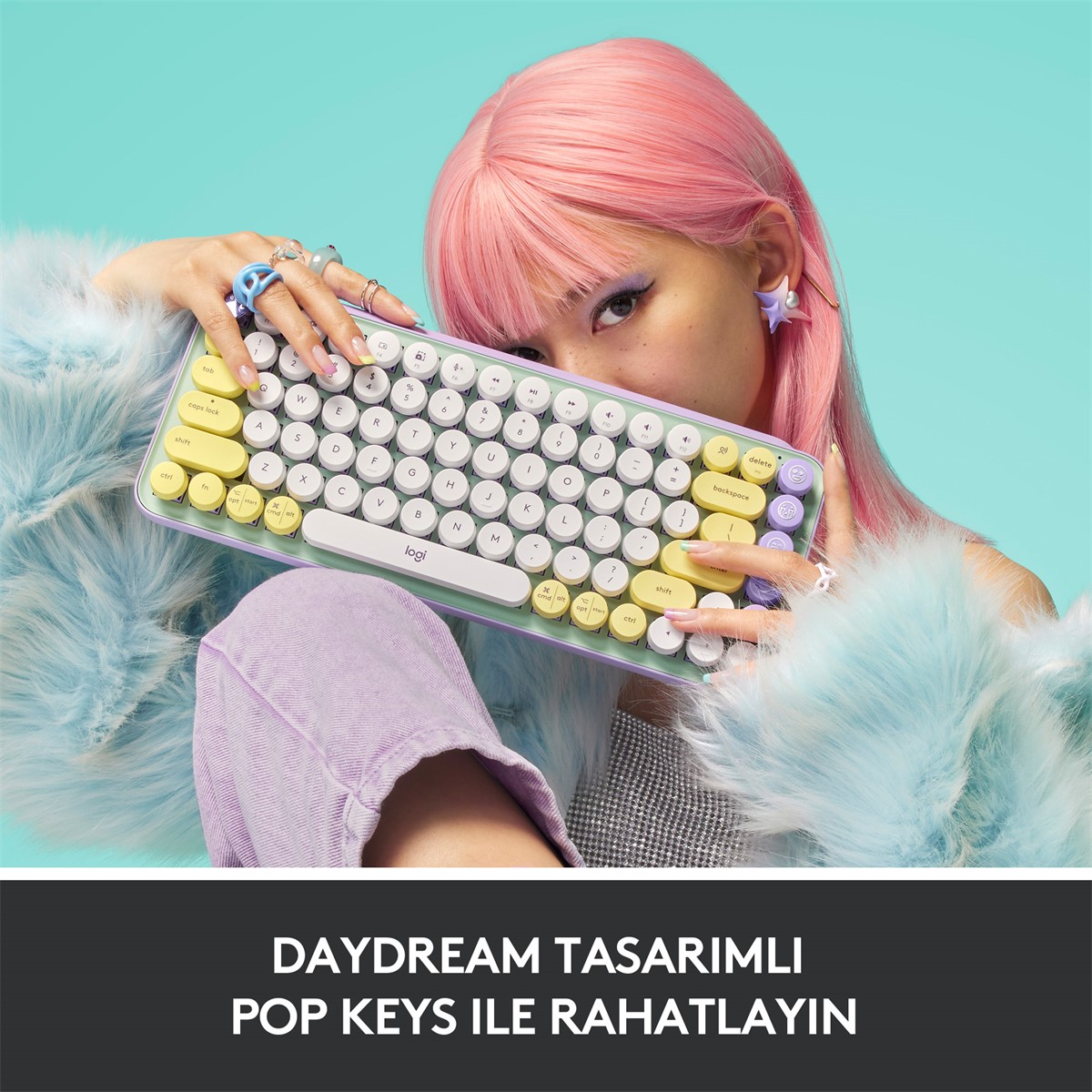 LOGITECH POP KEYS KABLOSUZ MEKANİK KLAVYE - SARI & LİLA 920-010819