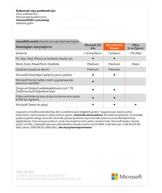 Microsoft 365 Bireysel-Elektronik Lisans