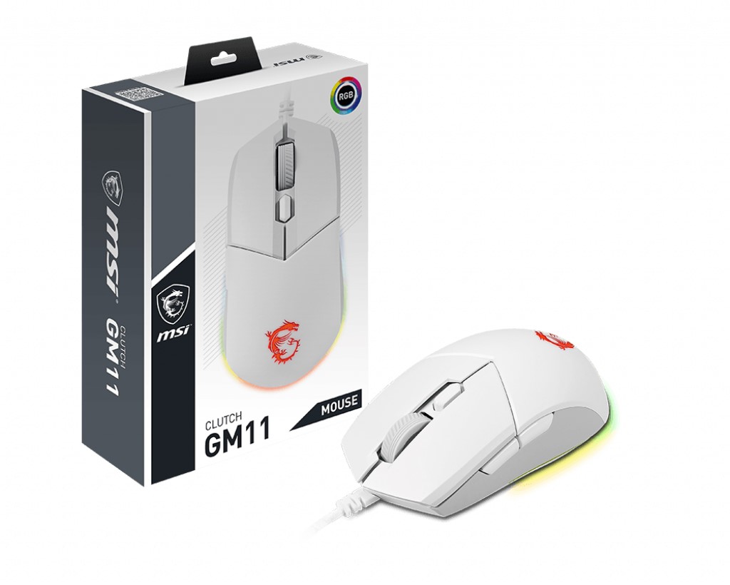 MSI GG CLUTCH GM11 WHITE GAMING MOUSE 5.000 DPI OPTIK SENSOR RGB LED MYSTIC LIGHT OYUNCU FARESI BEYAZ