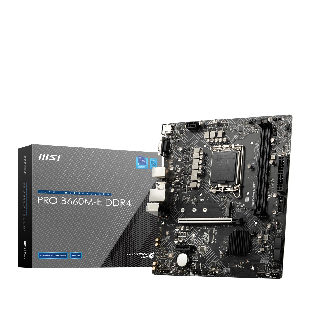 MSI PRO B660M-E DDR4 SOKET 1700 DDR4 4600(OC) PCI-E Gen 4 .M.2 USB3.2  1x 1G LAN mATX