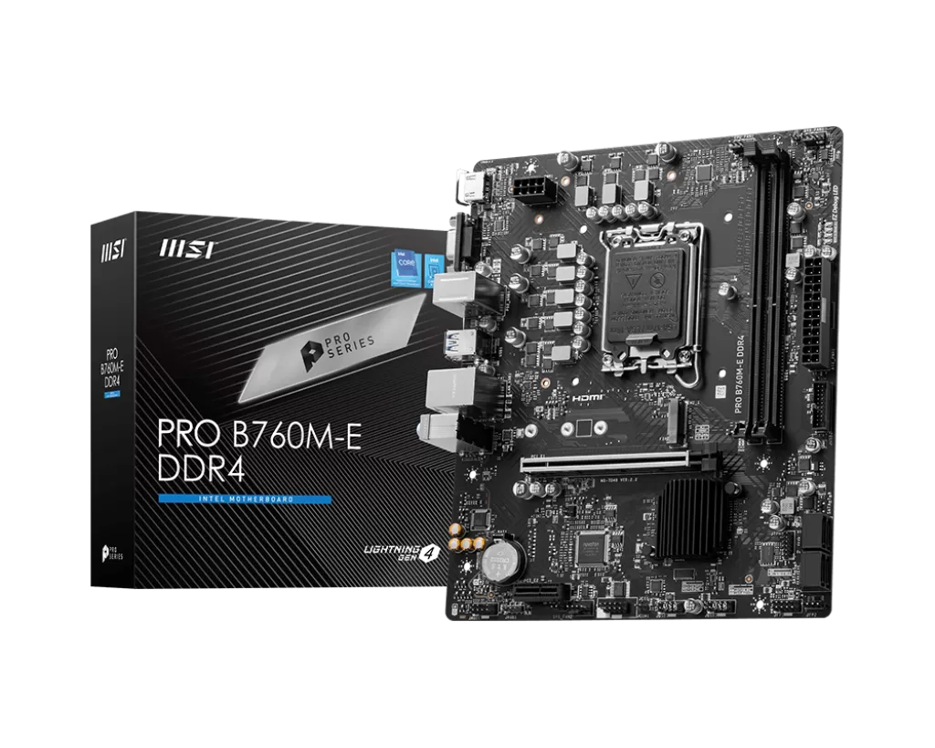 MSI PRO PRO B760M-E DDR4 SOKET 1700 DDR4 5333MHZ(OC) PCI-E Gen4 M.2 USB3.2 DP HDMI 1x2.5G LAN MATX